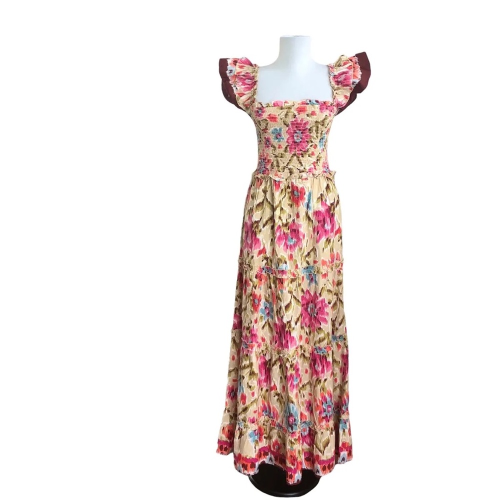 House Of Harlow 1960 Zoey Khaki Floral Print Smocked Maxi
